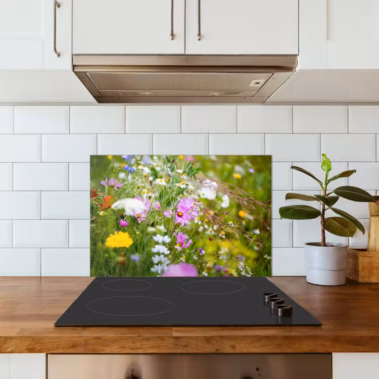 Spatscherm keuken - Bloemen - Natuur - Groen - Gras - Paars - Wit — 6