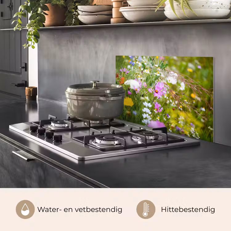 Spatscherm keuken - Bloemen - Natuur - Groen - Gras - Paars - Wit — 7