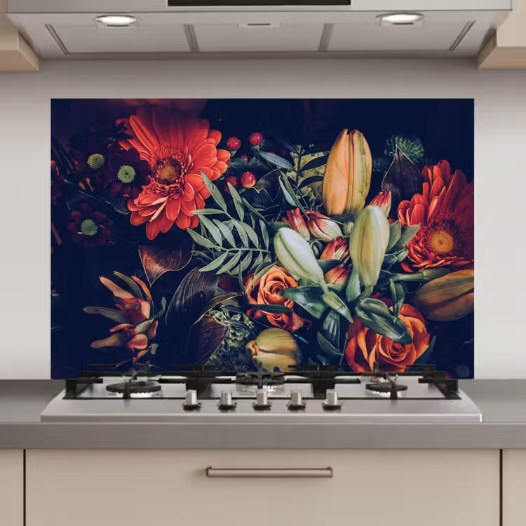 Spatscherm keuken - Boeket - Stilleven - Bloemen - Planten - Rood — 1