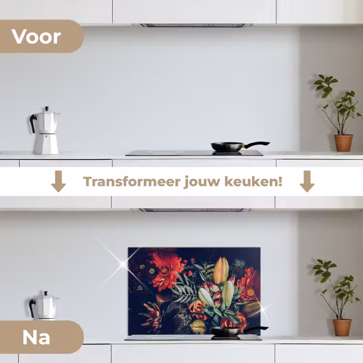 Spatscherm keuken - Boeket - Stilleven - Bloemen - Planten - Rood — 3