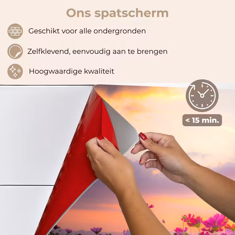 Spatscherm keuken - Zonsondergang - Bloemen - Roze - Natuur - Groen — 4