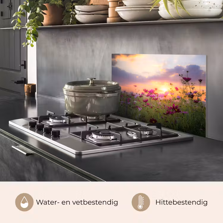Spatscherm keuken - Zonsondergang - Bloemen - Roze - Natuur - Groen — 7