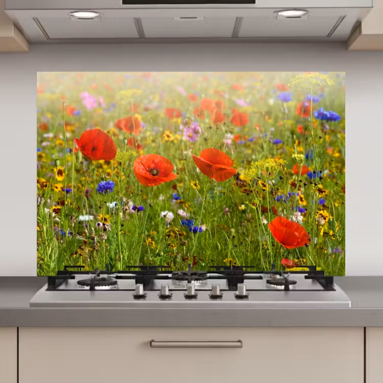 Spatscherm keuken - Bloeiend Veld in Zomergloed — 1