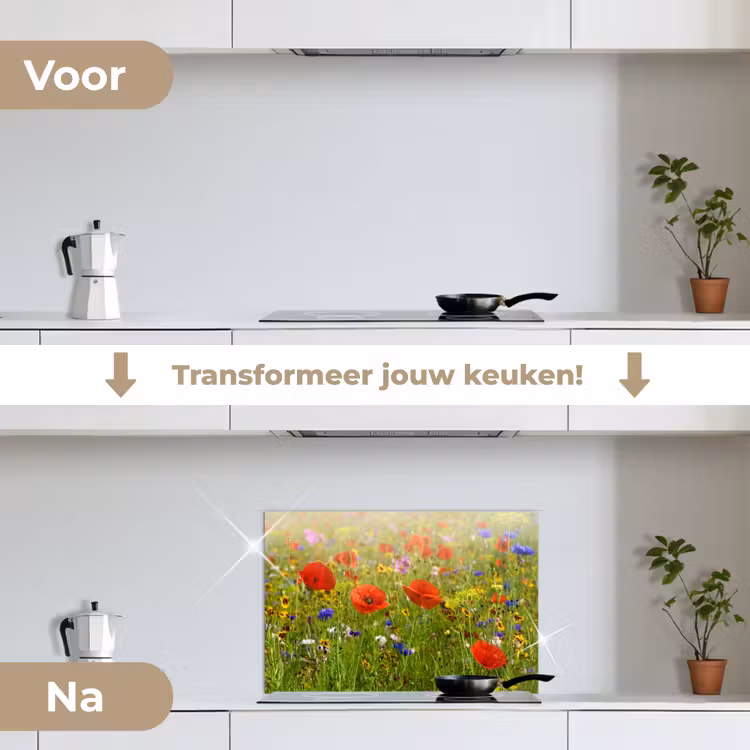 Spatscherm keuken - Bloeiend Veld in Zomergloed — 3