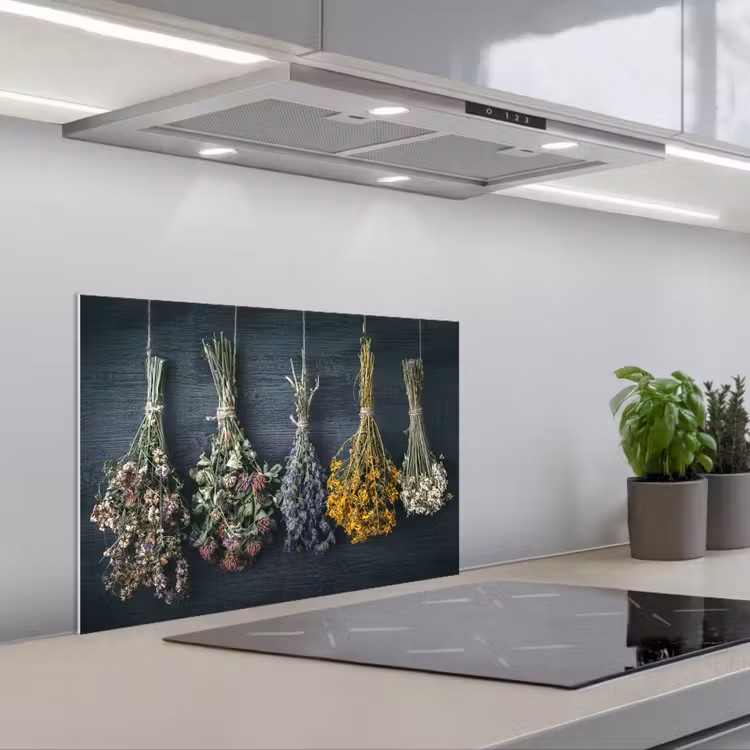 Spatscherm keuken - Kruidenkwartet aan een Donkere Wand — 5