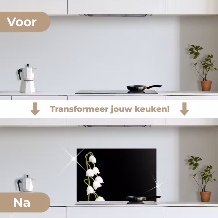 Spatscherm keuken - Lelietjes van dalen - Bloemen - Zwart - Flora — 3