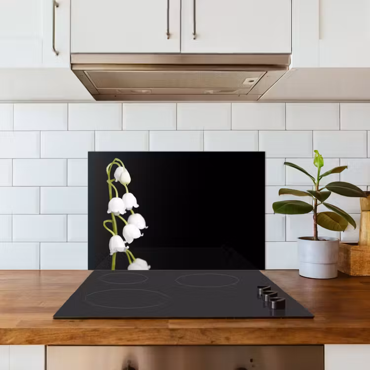 Spatscherm keuken - Lelietjes van dalen - Bloemen - Zwart - Flora — 6