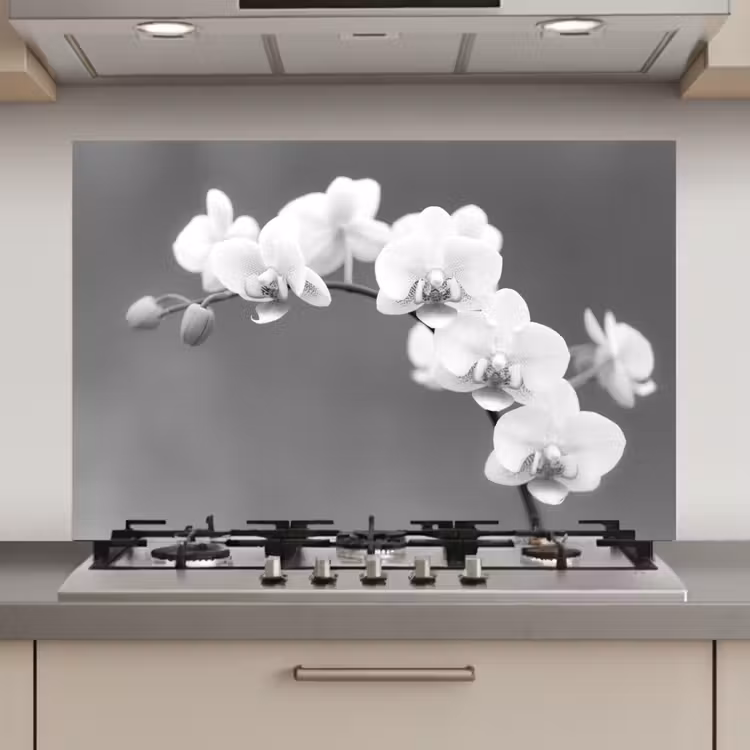 Spatscherm keuken - Monochrome Orchideeënpracht — 1