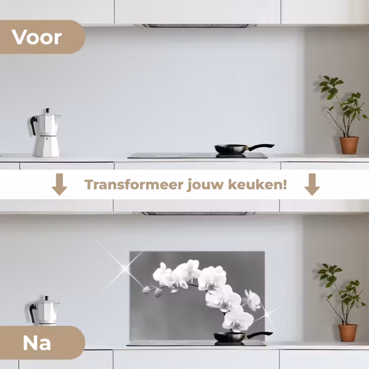 Spatscherm keuken - Monochrome Orchideeënpracht — 3