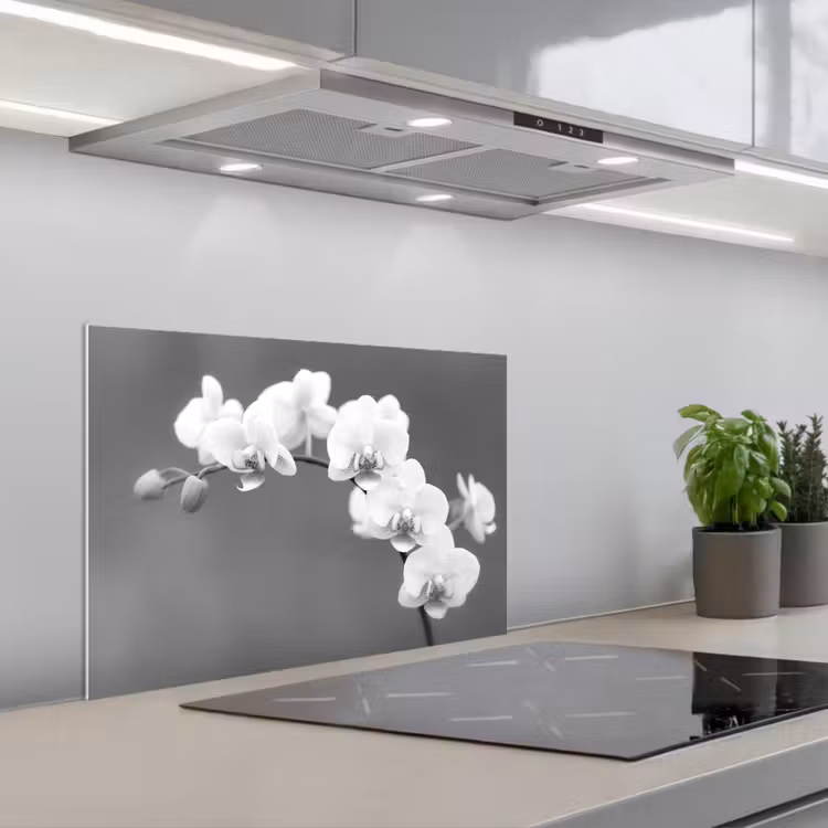 Spatscherm keuken - Monochrome Orchideeënpracht — 5