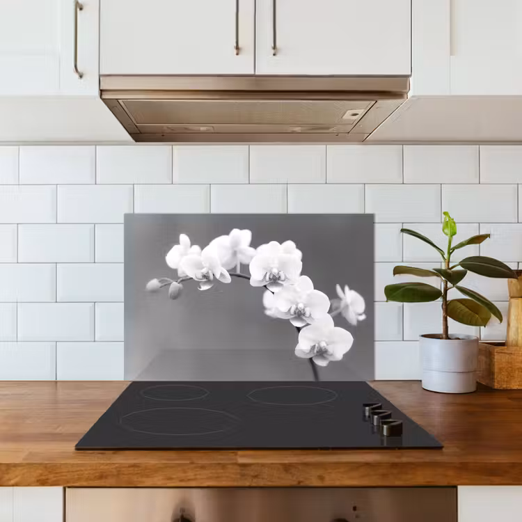 Spatscherm keuken - Monochrome Orchideeënpracht — 6