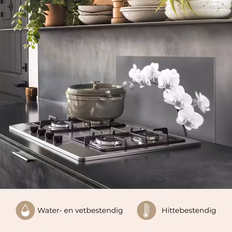 Spatscherm keuken - Monochrome Orchideeënpracht — 7