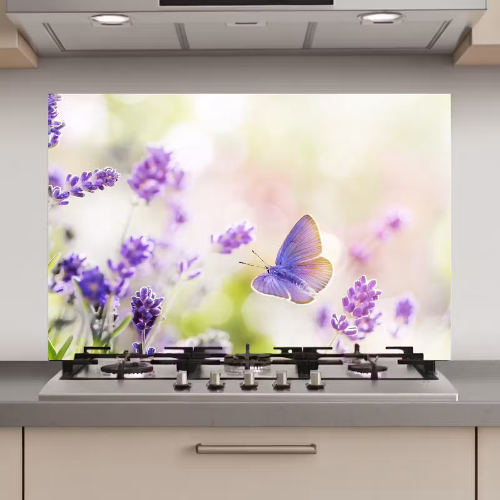 Spatscherm keuken - Lavendel - Vlinder - Bloemen — 1