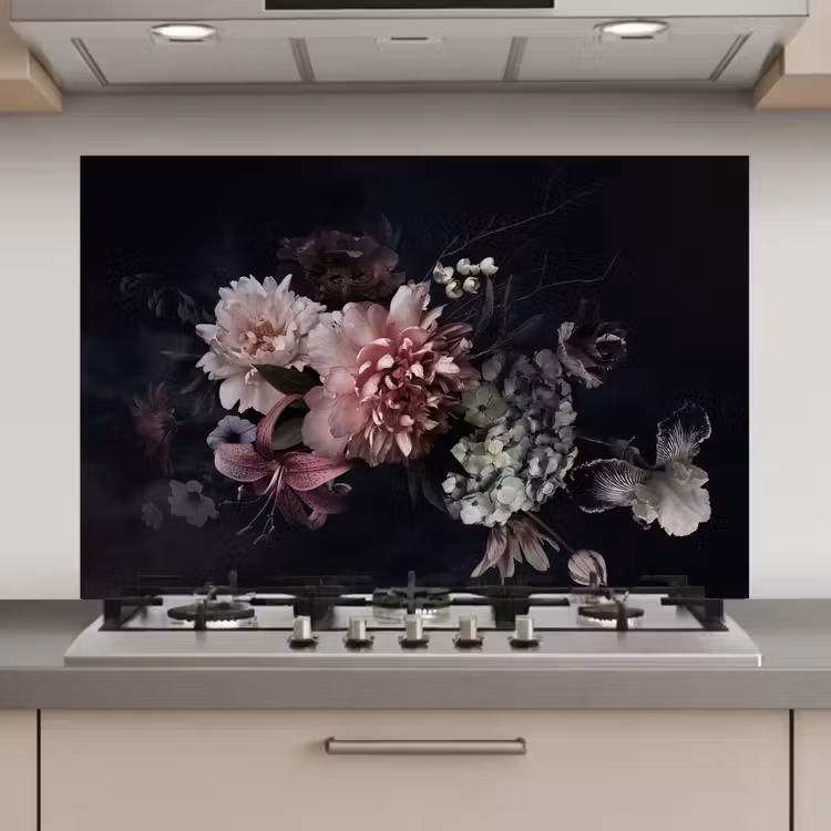 Spatscherm keuken - Bloemen - Vintage - Pastel - Roze - Wit — 1