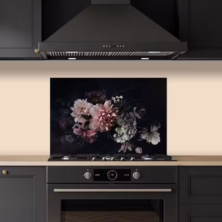 Spatscherm keuken - Bloemen - Vintage - Pastel - Roze - Wit — 2