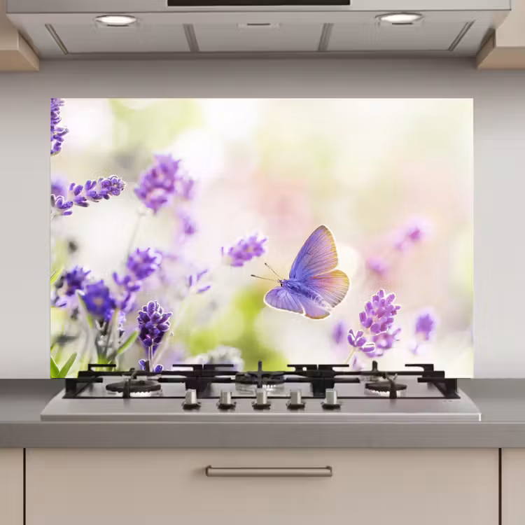 Spatscherm keuken - Lavendel - Vlinder - Bloemen — 1