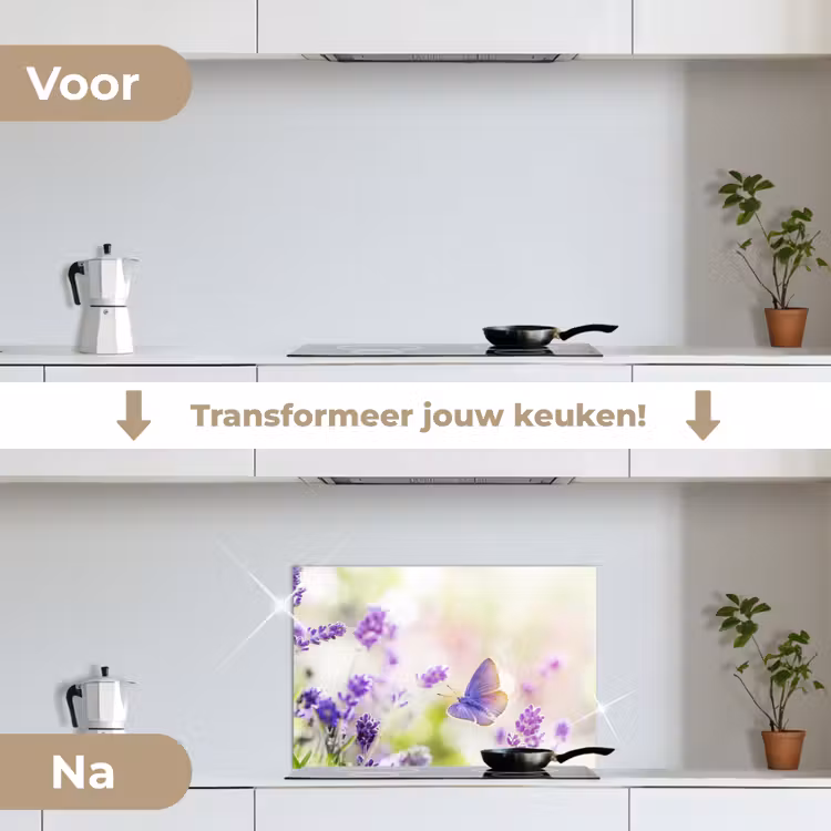 Spatscherm keuken - Lavendel - Vlinder - Bloemen — 3