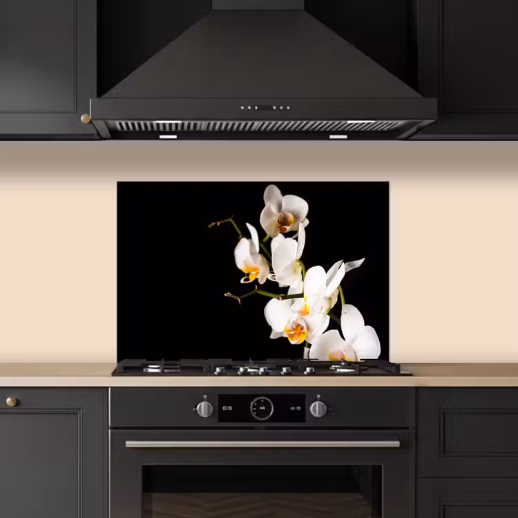 Spatscherm keuken - Contrastrijke Orchideeën — 2