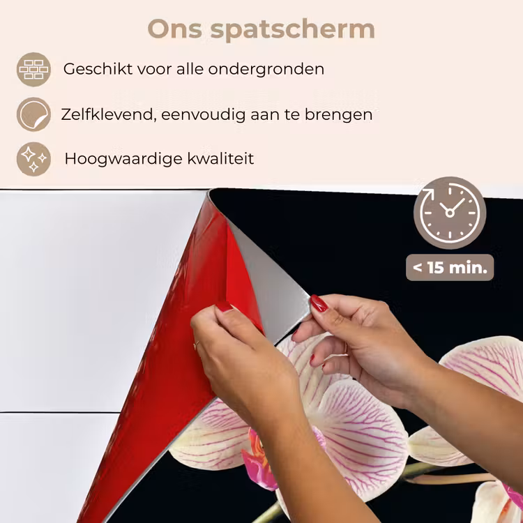 Spatscherm keuken - Gestreepte Orchideeën Elegantie — 4