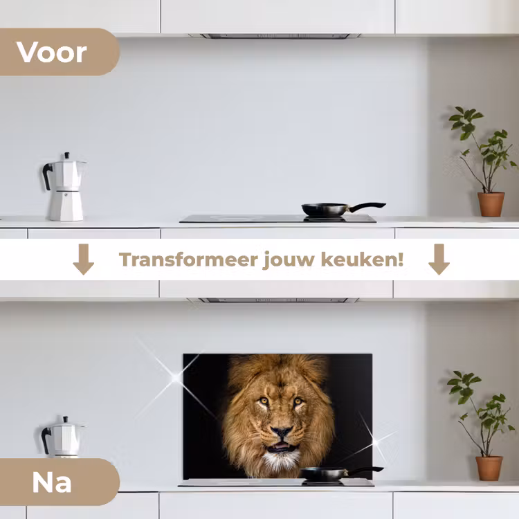 Spatscherm keuken - Leeuw - Portret - Zwart - Dieren — 3