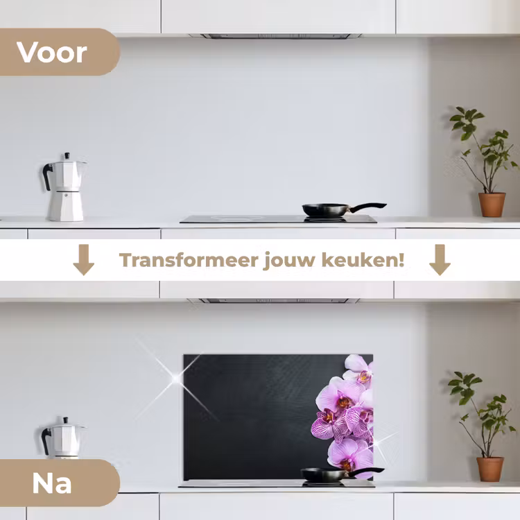 Spatscherm keuken - Purperen Orchideeënpracht op Leisteen — 3