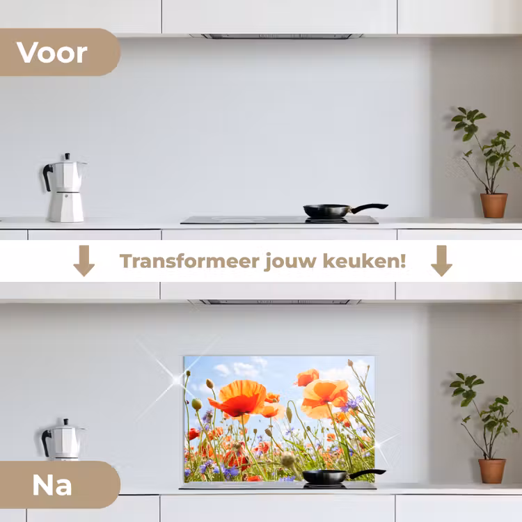 Spatscherm keuken - Zomerse Dans van Klaprozen — 3