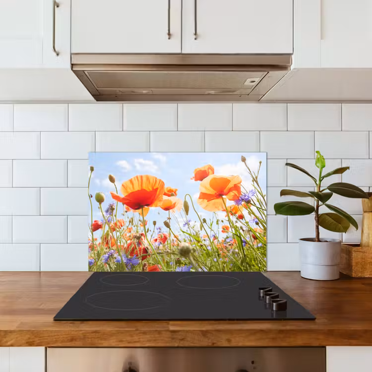 Spatscherm keuken - Zomerse Dans van Klaprozen — 6