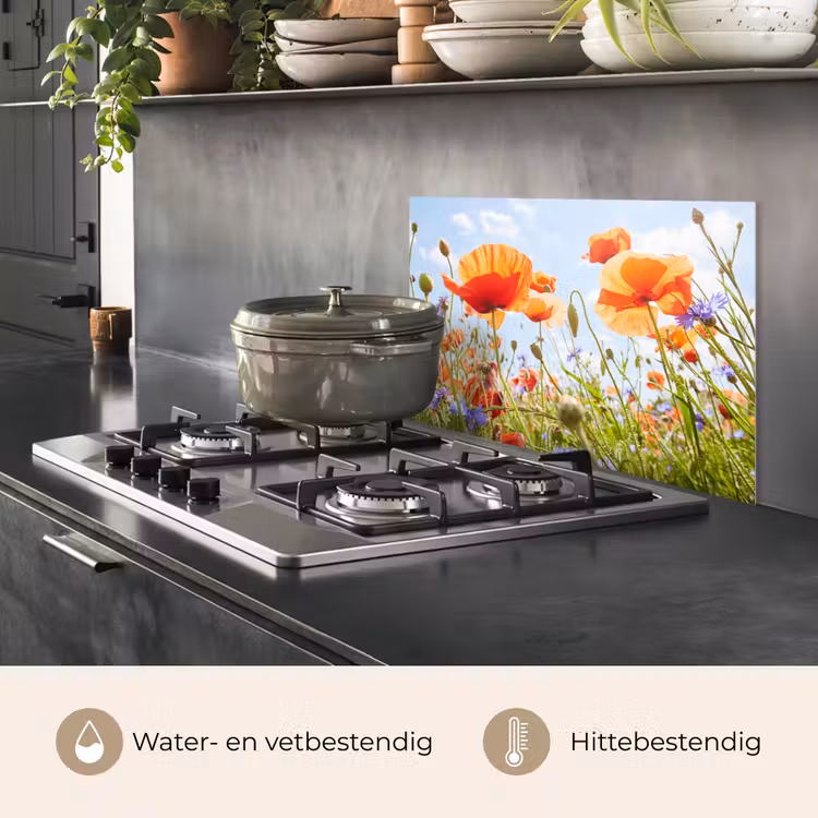 Spatscherm keuken - Zomerse Dans van Klaprozen — 7