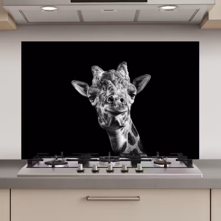 Spatscherm keuken - Giraffe - Dier - Zwart - Wit — 1