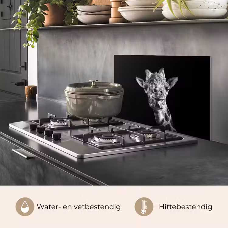 Spatscherm keuken - Giraffe - Dier - Zwart - Wit — 7