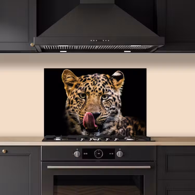 Spatscherm keuken - Luipaard - Zwart - Close up — 2