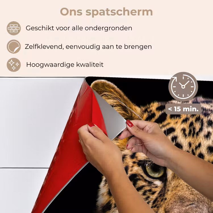 Spatscherm keuken - Luipaard - Zwart - Close up — 4