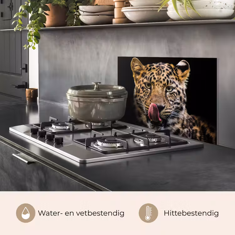Spatscherm keuken - Luipaard - Zwart - Close up — 7