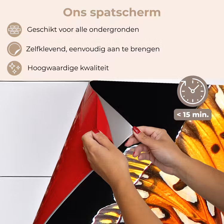 Spatscherm keuken - Vlinder - Bloemen - Insect - Portret - Zwart - Oranje — 4