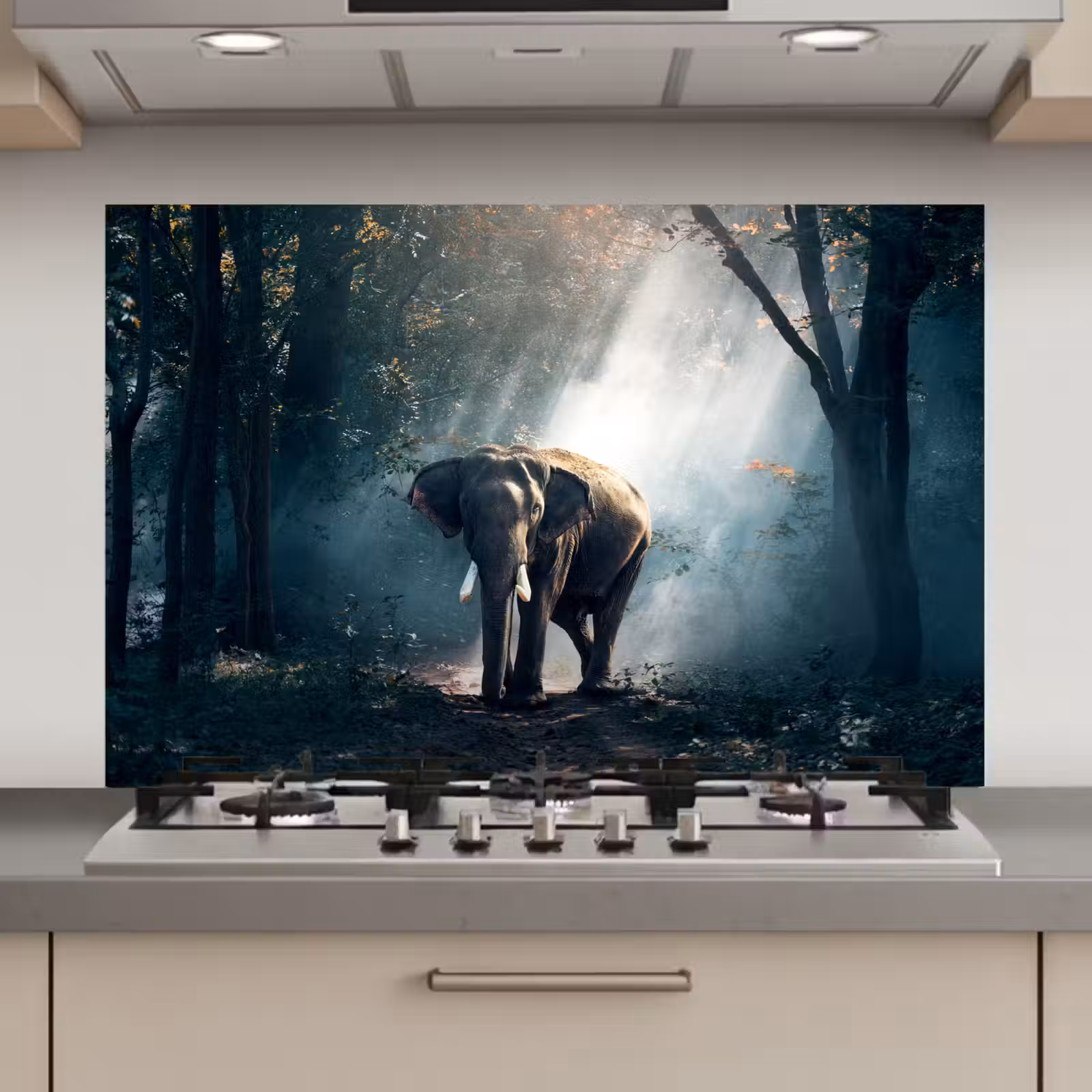 Spatscherm keuken - Olifant - Dieren - Licht - Bos - Natuur - Wilde dieren — 1