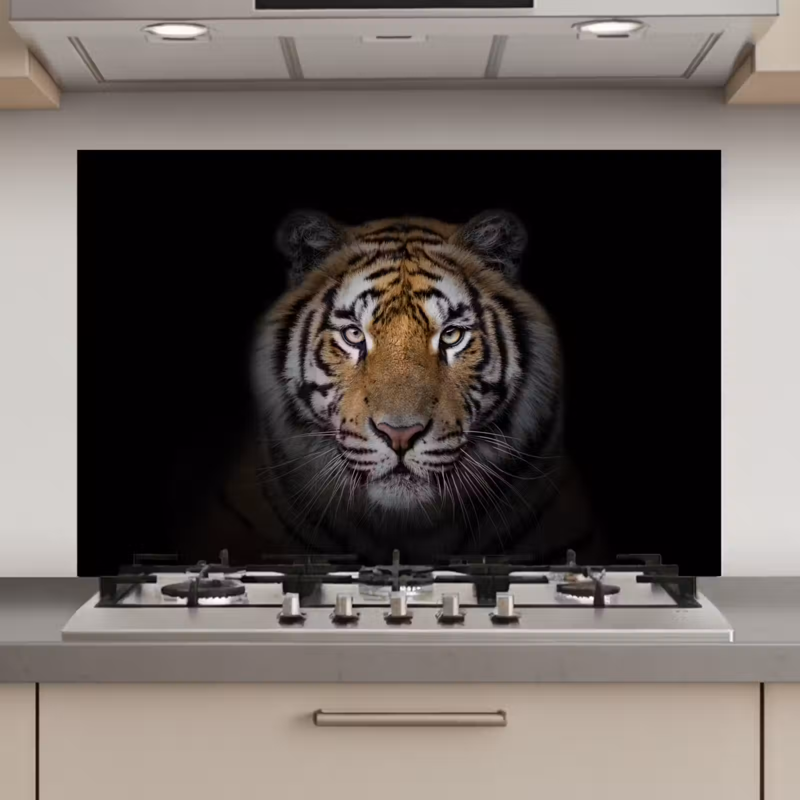 Spatscherm keuken - Tijger - Wilde dieren - Portret - Zwart - Dieren — 1