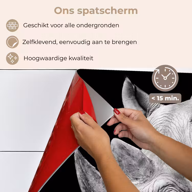 Spatscherm keuken - Dieren - Neushoorn - Zwart - Wit - Portret — 4