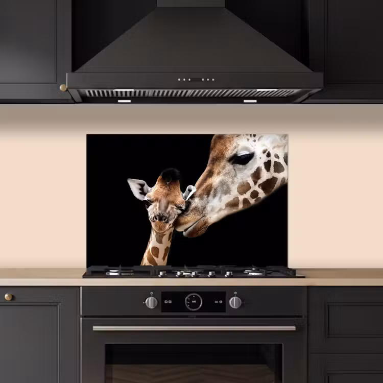 Spatscherm keuken - Giraffe - Dieren - Zwart - Portret - Dieren — 2