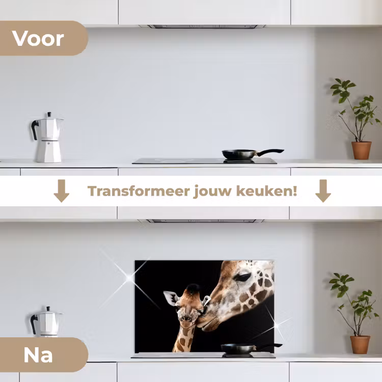 Spatscherm keuken - Giraffe - Dieren - Zwart - Portret - Dieren — 3