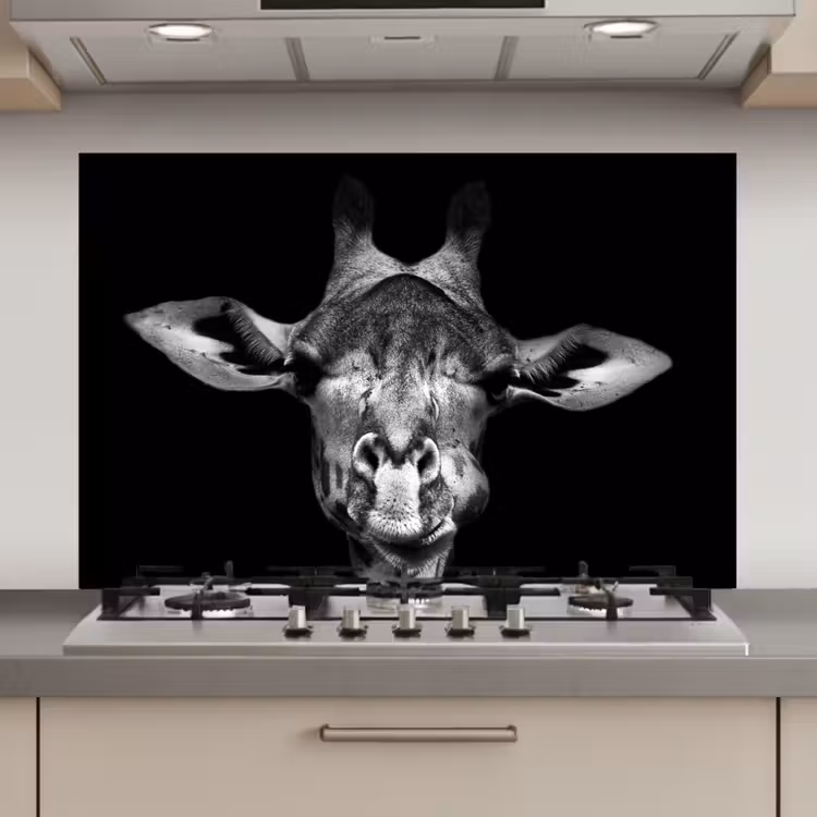 Spatscherm keuken - Giraffe - Portret - Dieren - Zwart - Wit — 1