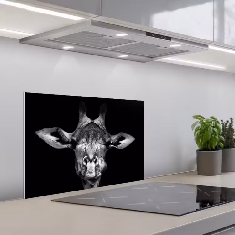 Spatscherm keuken - Giraffe - Portret - Dieren - Zwart - Wit — 5