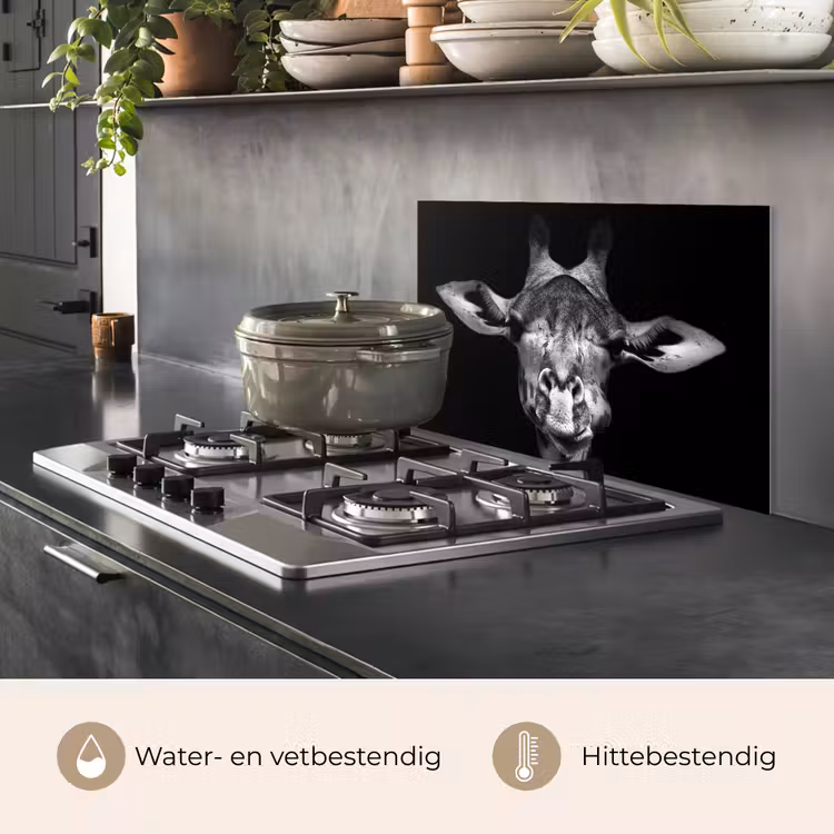 Spatscherm keuken - Giraffe - Portret - Dieren - Zwart - Wit — 7