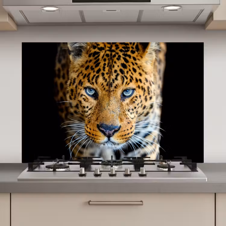 Spatscherm keuken - Luipaard - Dieren - Portret - Wilde dieren - Zwart — 1