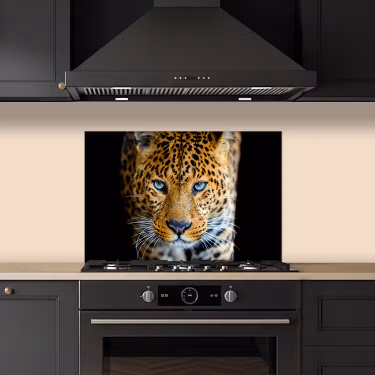 Spatscherm keuken - Luipaard - Dieren - Portret - Wilde dieren - Zwart — 2