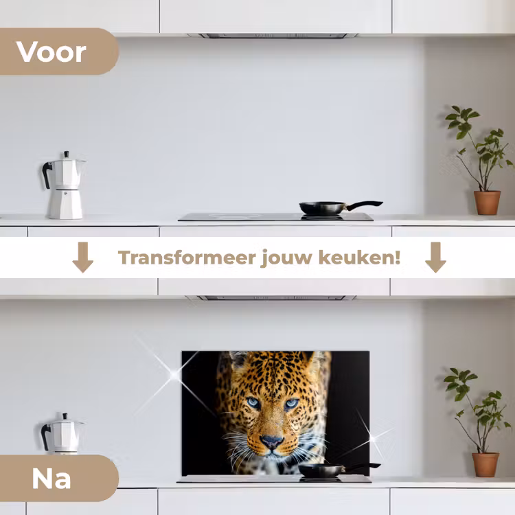 Spatscherm keuken - Luipaard - Dieren - Portret - Wilde dieren - Zwart — 3