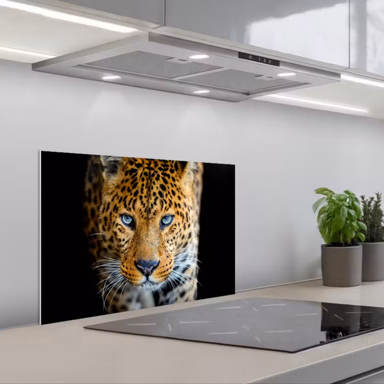 Spatscherm keuken - Luipaard - Dieren - Portret - Wilde dieren - Zwart — 5