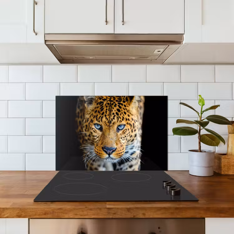 Spatscherm keuken - Luipaard - Dieren - Portret - Wilde dieren - Zwart — 6