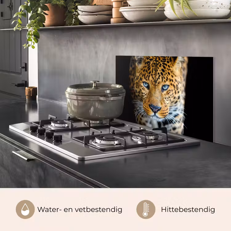 Spatscherm keuken - Luipaard - Dieren - Portret - Wilde dieren - Zwart — 7