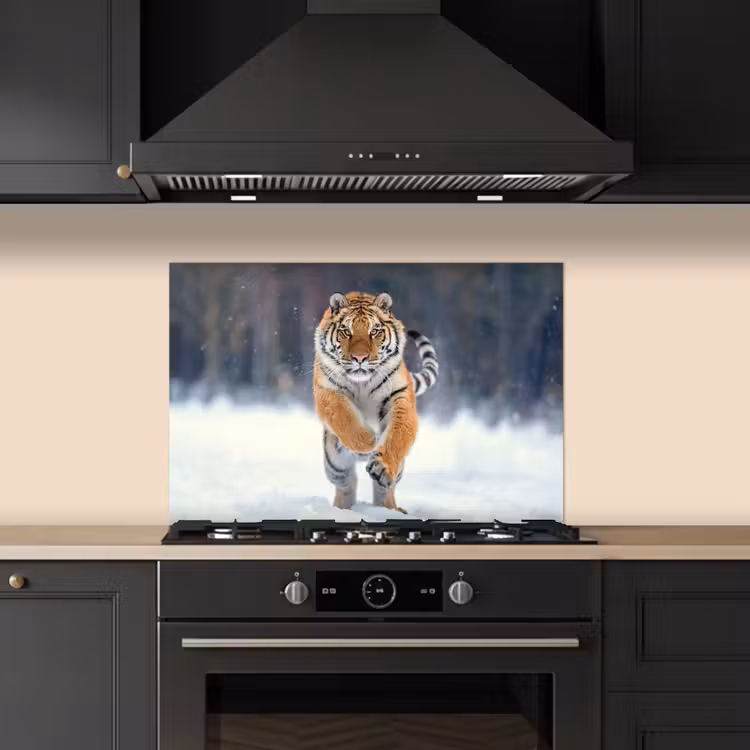 Spatscherm keuken - Tijger - Landschap - Sneeuw - Winter - Dieren — 2