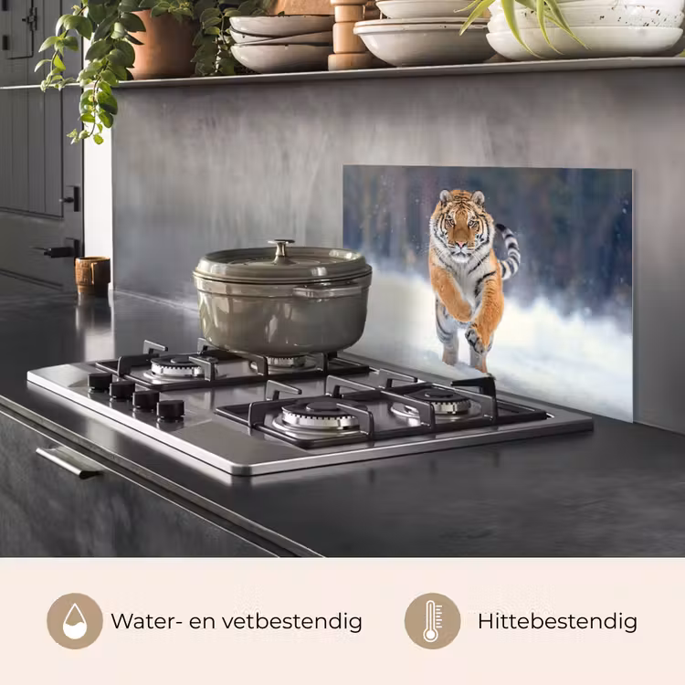 Spatscherm keuken - Tijger - Landschap - Sneeuw - Winter - Dieren — 7